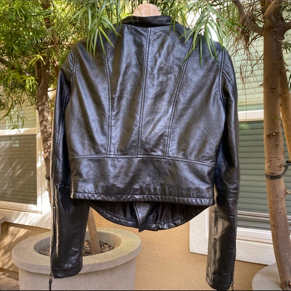Zara Basic Lamb Leather Biker Jacket - Picture 3 of 8